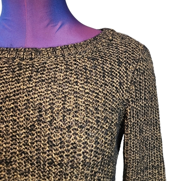 Eileen Fisher Black & Gold Knit Mohair Blend Sweater Size SP Women's Petite M15 - Picture 2 of 8
